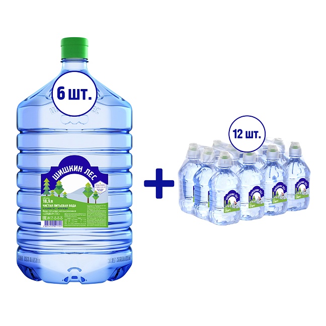 Комплект Вода 18,9л в одноразовой таре, 6 бут. + Спорт 0,4л, 12 бут.