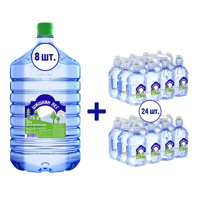 Комплект Вода 18,9л в одноразовой таре, 8 бут. + Спорт 0,4л, 24 бут.